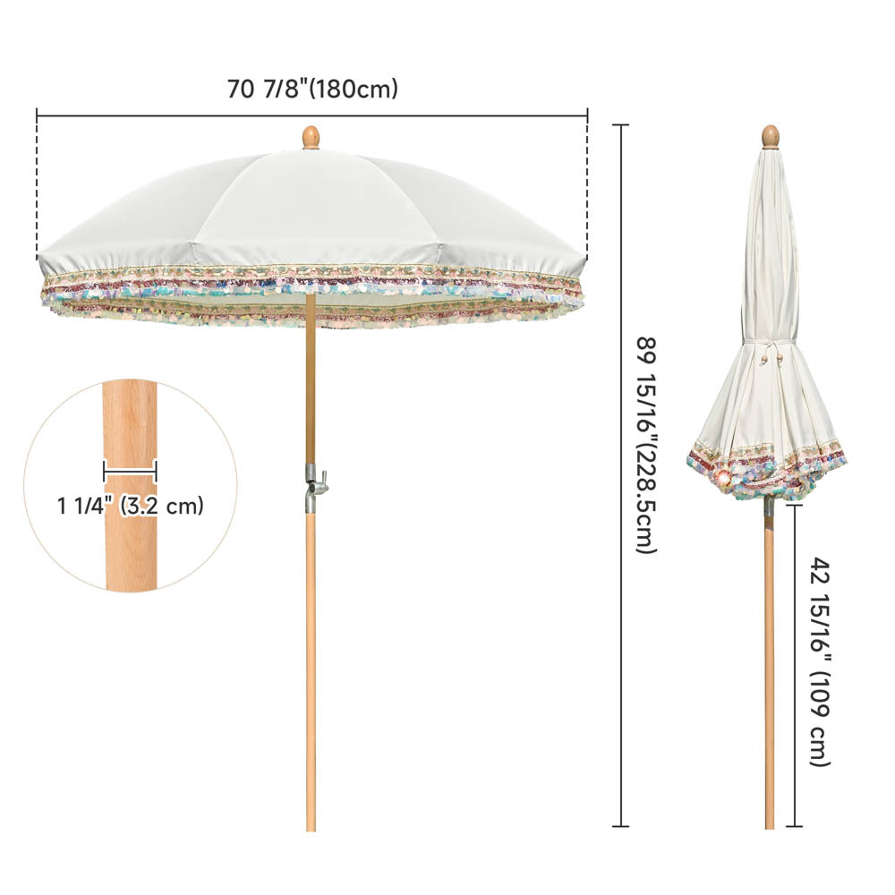 Jazz Age Wooden Patio Umbrella Multicolor Sequin Fringe 6ft Tilt JZ6-12