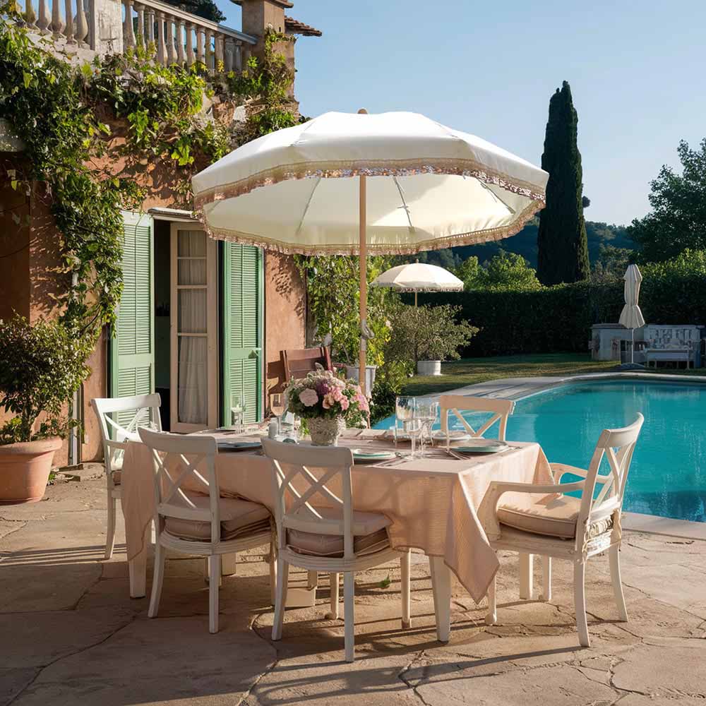 Jazz Age Wooden Patio Umbrella Sequin Fringe 6ft 8-Rib Tilt JZ6-15