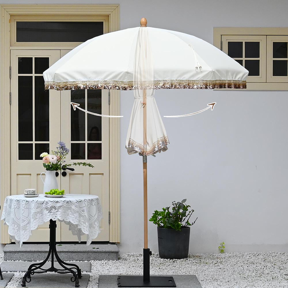 Jazz Age Wooden Patio Umbrella Sequin Fringe 6ft 8-Rib Tilt JZ6-15