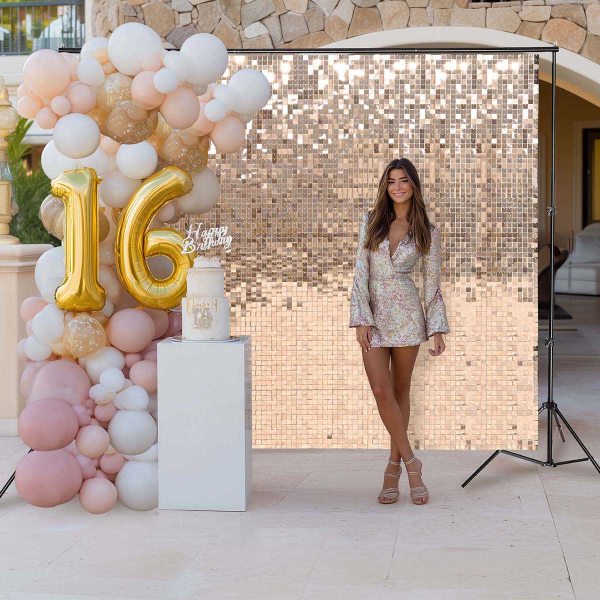 10x7ft Shimmer Wall Party Backdrop with Tripod Stand