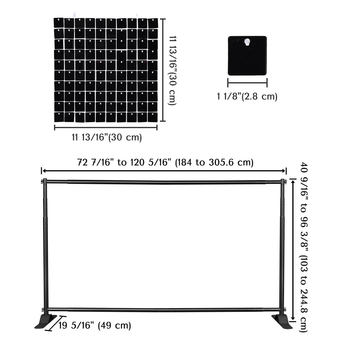 10x8ft Shimmer Wall Backdrop with Heavy Duty Adjustable Stand