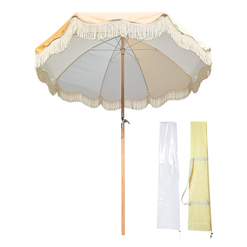 Palm Springs Wooden Patio Umbrella with Fringe 6ft Tilt PS6-01