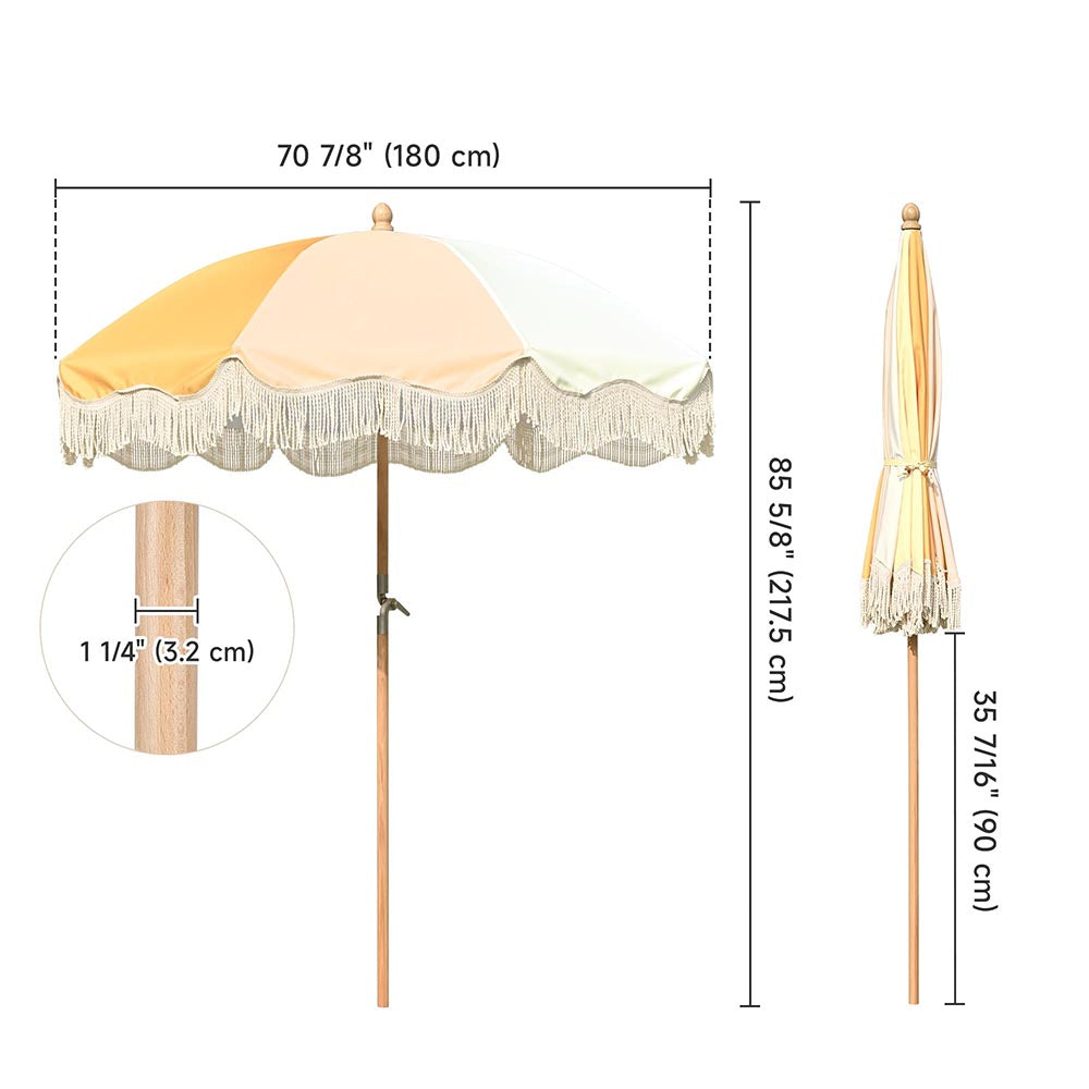 Palm Springs Wooden Patio Umbrella with Fringe 6ft Tilt PS6-01