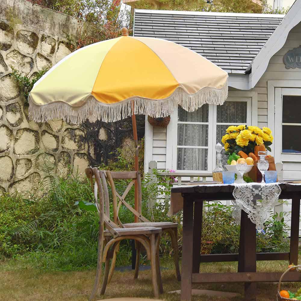 goose island patio umbrella Palm Springs Wooden Patio Umbrella with Fringe 6ft Tilt PS6-01
