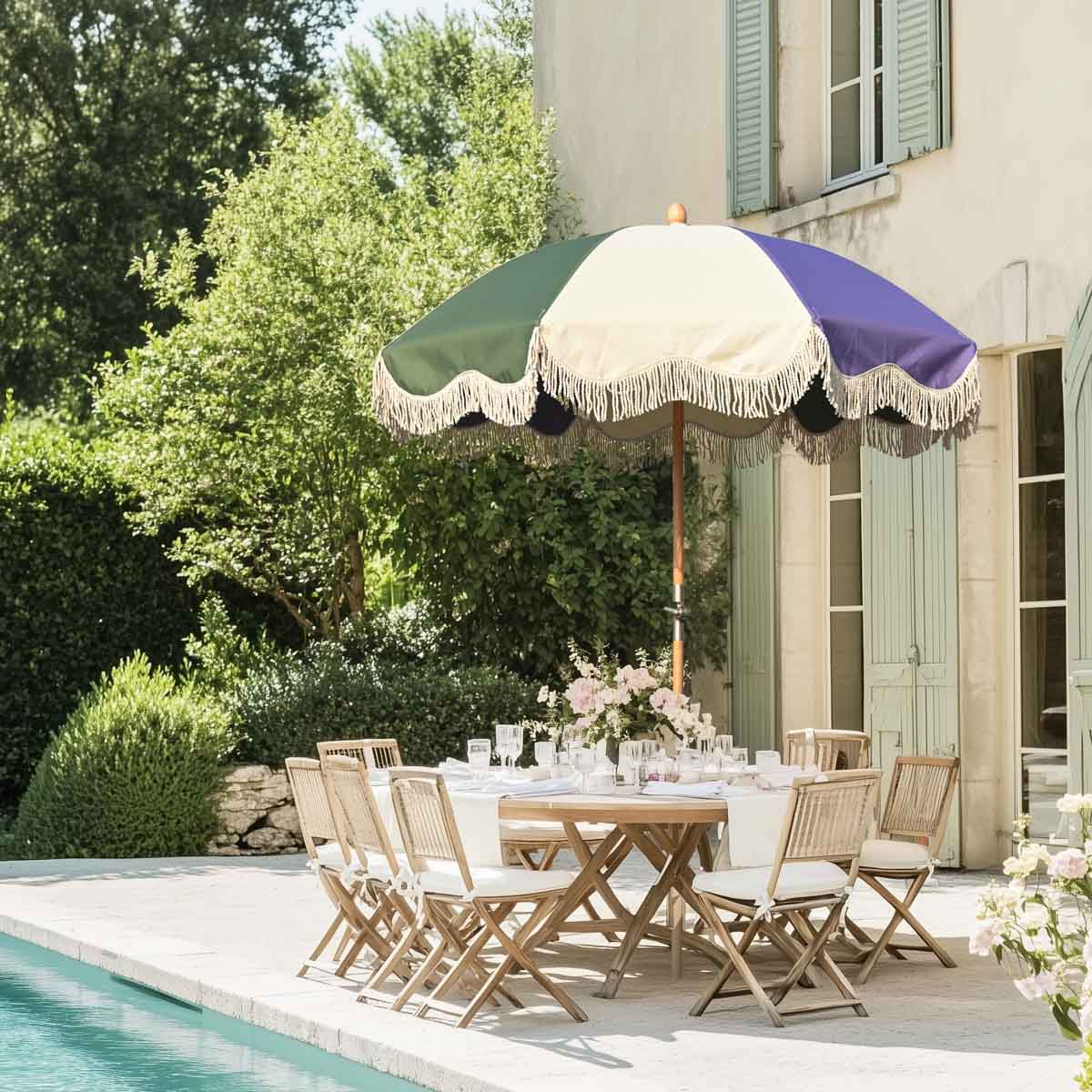 flexx spring patio umbrellas Palm Springs Wooden Patio Umbrella with Fringe 6ft Tilt PS6-0405