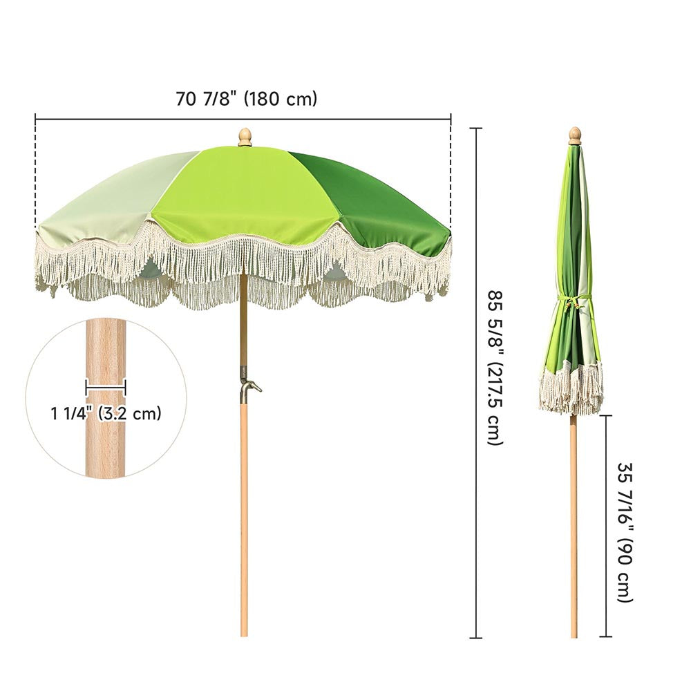 Palm Springs Wooden Patio Umbrella with Fringe 6ft Tilt PS6-04