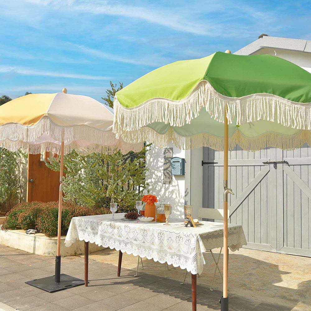 6 ft patio umbrellas Palm Springs Wooden Patio Umbrella with Fringe 6ft Tilt PS6-04