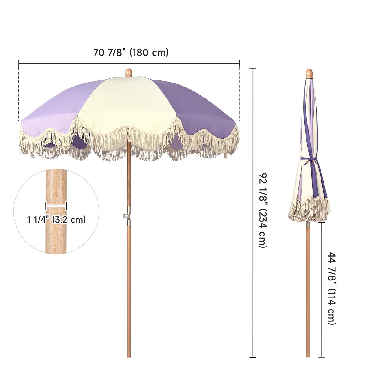Palm Springs Wooden Patio Umbrella with Fringe 6ft Tilt PS6-05