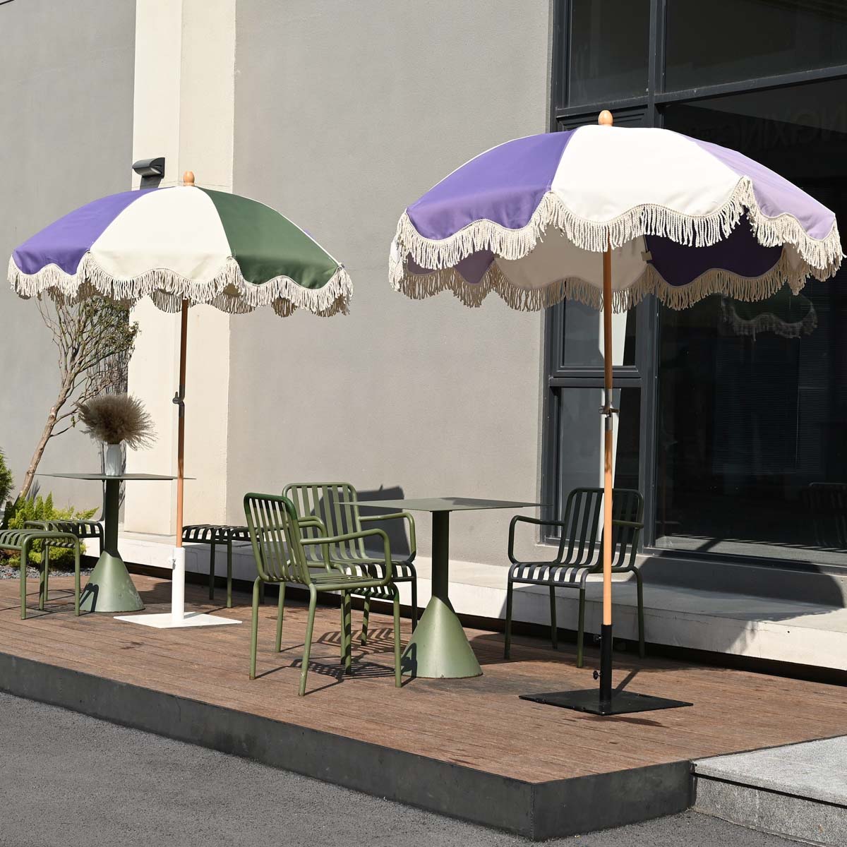 6 ft patio umbrella scalloped Palm Springs Wooden Patio Umbrella with Fringe 6ft Tilt PS6-05