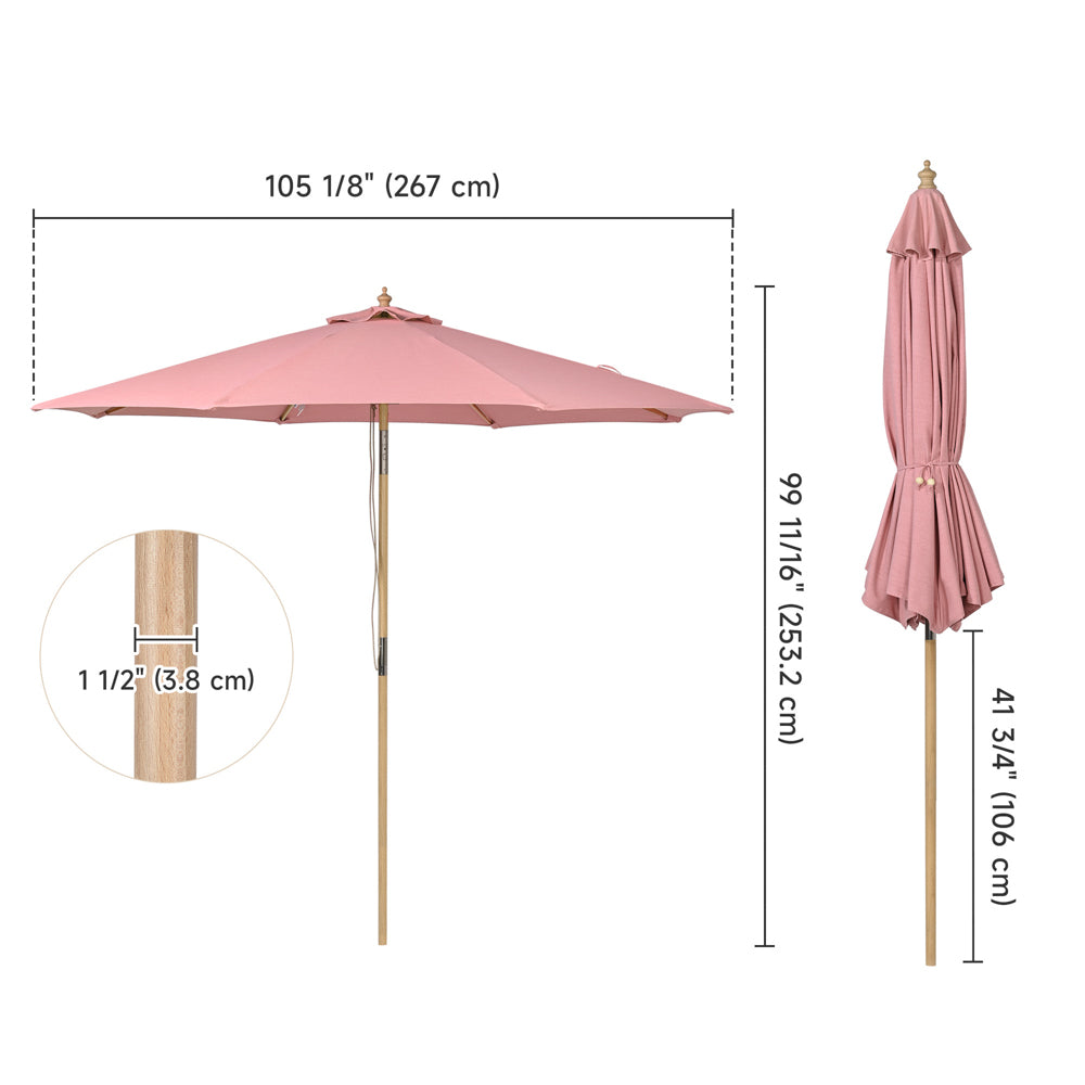 9ft Boho Wooden Patio Umbrella Acrylic Fabric UV50+ 10yr Cherry Blossom