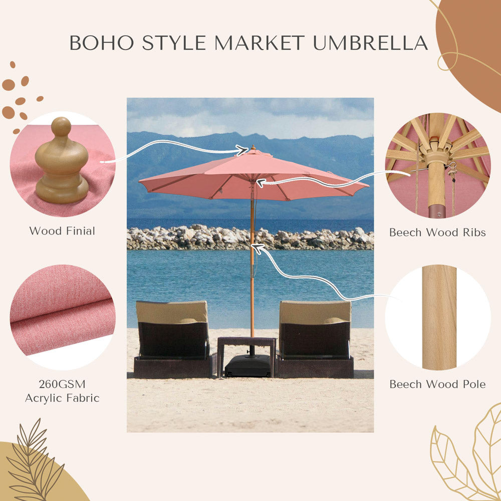 blush pink patio umbrella 9ft Boho Wooden Patio Umbrella Acrylic Fabric UV50+ 10yr Cherry Blosso