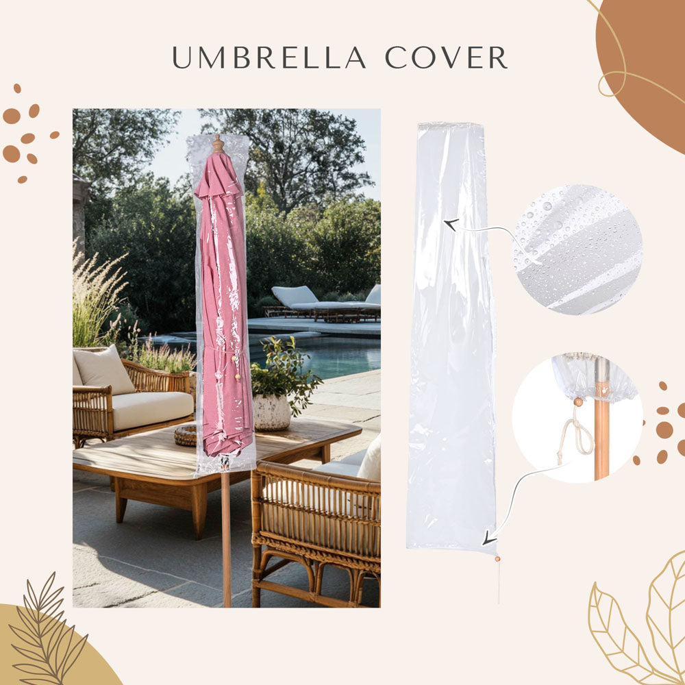 9ft Boho Wooden Patio Umbrella Acrylic Fabric UV50+ 10yr Cherry Blosso