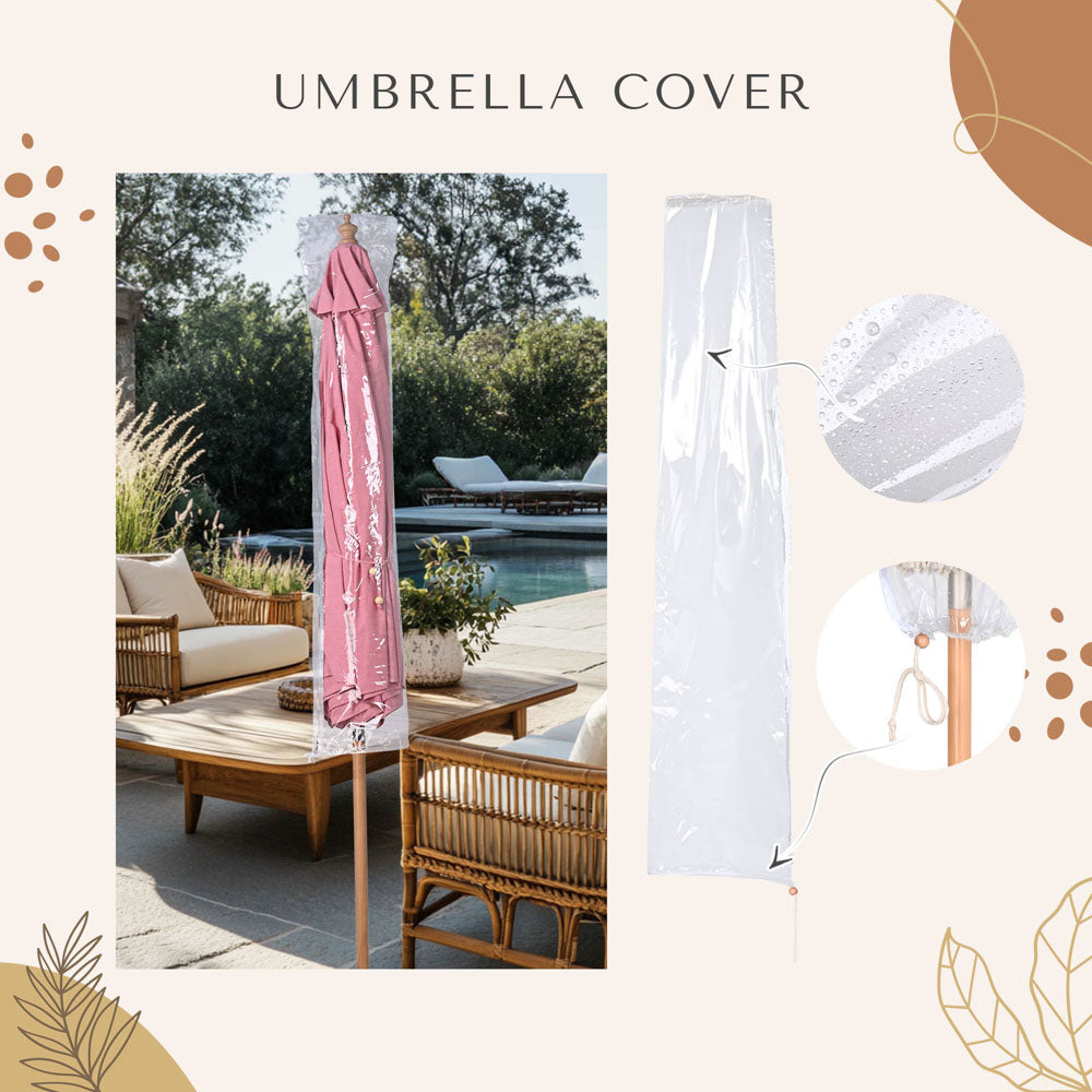 9ft Boho Wooden Patio Umbrella Acrylic Fabric UV50+ 10yr Cherry Blossom