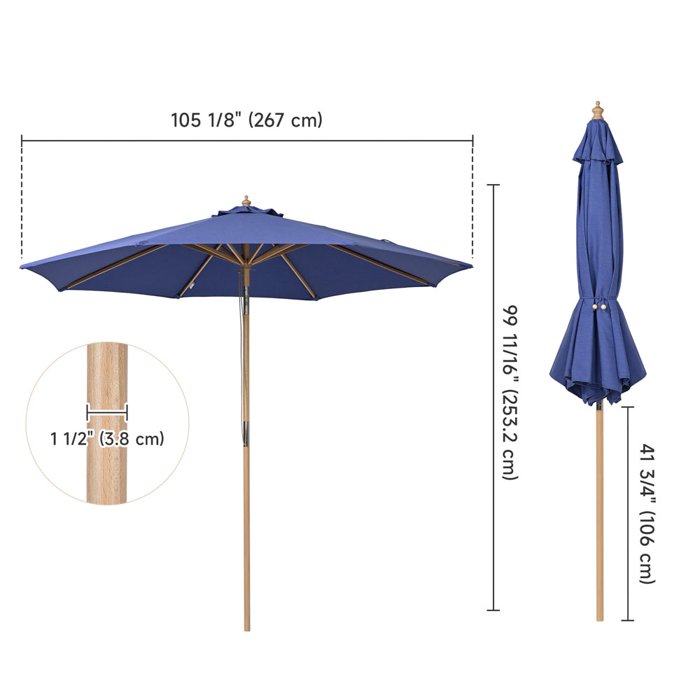 9ft Boho Wooden Patio Umbrella Acrylic Fabric UV50+ 10yr Grape Hyacinth