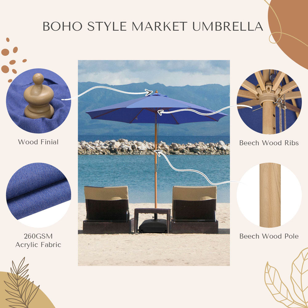 fabric for 9 patio umbrellas 9ft Boho Wooden Patio Umbrella Acrylic Fabric UV50+ 10yr Grape Hyacint