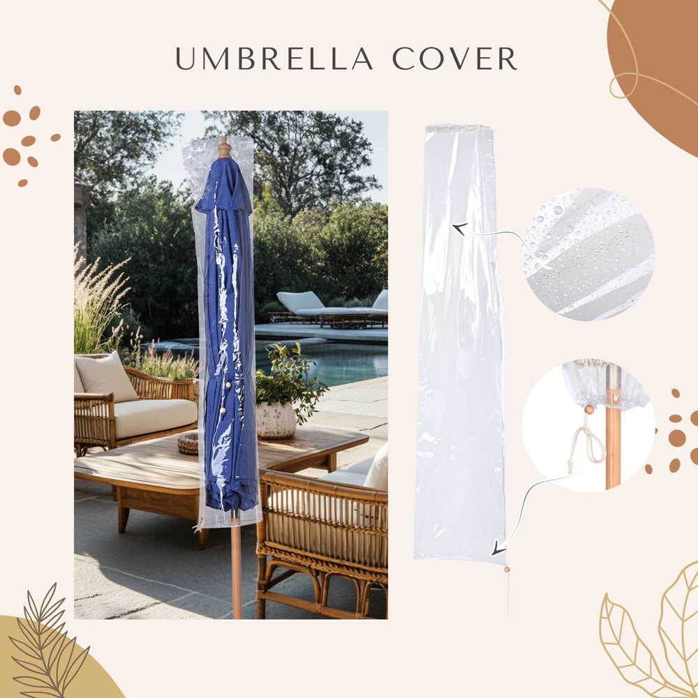 9ft Boho Wooden Patio Umbrella Acrylic Fabric UV50+ 10yr Grape Hyacinth