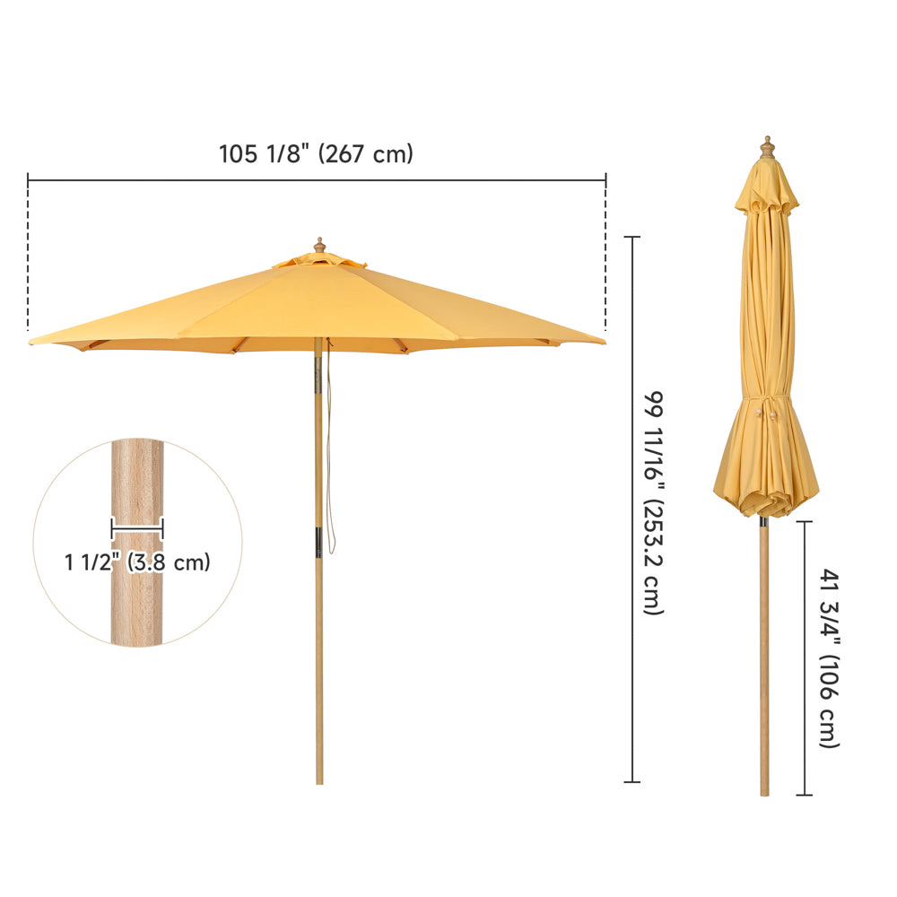 9ft Boho Wooden Patio Umbrella Acrylic Fabric UV50+ 10yr Buttercup