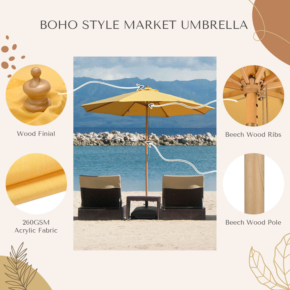 buttercup patio umbrella 9ft Boho Wooden Patio Umbrella Acrylic Fabric UV50+ 10yr Buttercup