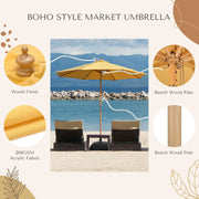 9ft Boho Wooden Patio Umbrella Acrylic Fabric UV50+ 10yr Buttercup