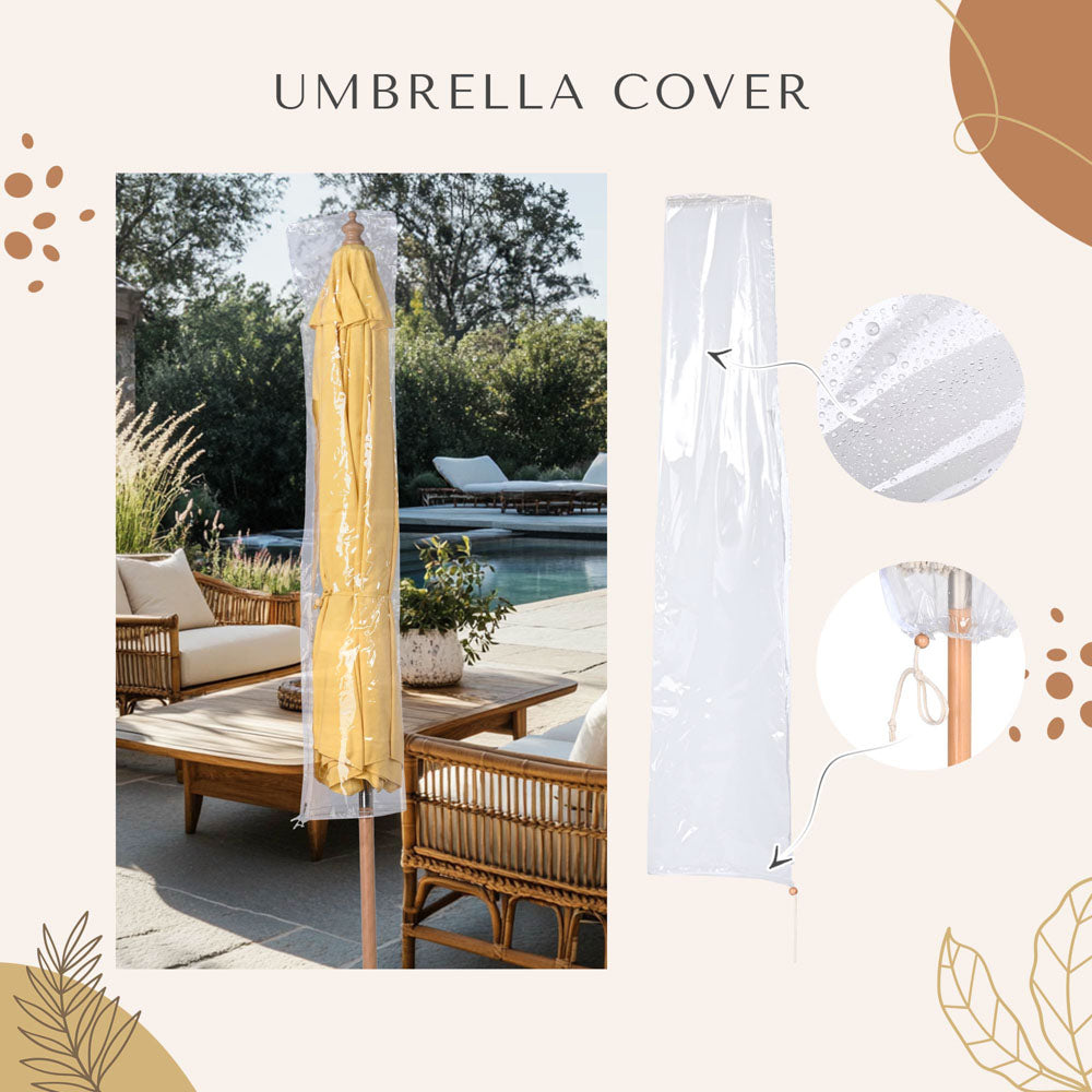 9ft Boho Wooden Patio Umbrella Acrylic Fabric UV50+ 10yr Buttercup