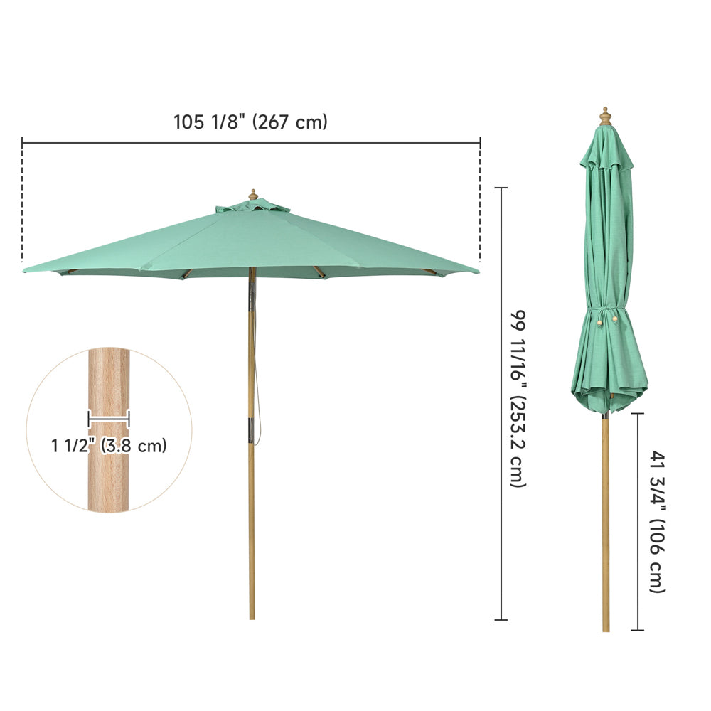 9ft Boho Wooden Patio Umbrella Acrylic Fabric UV50+ 10yr Peppermint