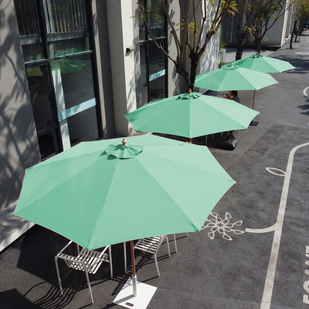 5' patio umbrella 9ft Boho Wooden Patio Umbrella Acrylic Fabric UV50+ 10yr Peppermint