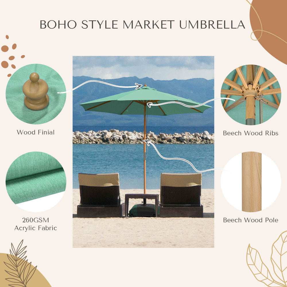 finial for patio umbrella 9ft Boho Wooden Patio Umbrella Acrylic Fabric UV50+ 10yr Peppermint