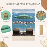 9ft Boho Wooden Patio Umbrella Acrylic Fabric UV50+ 10yr Peppermint