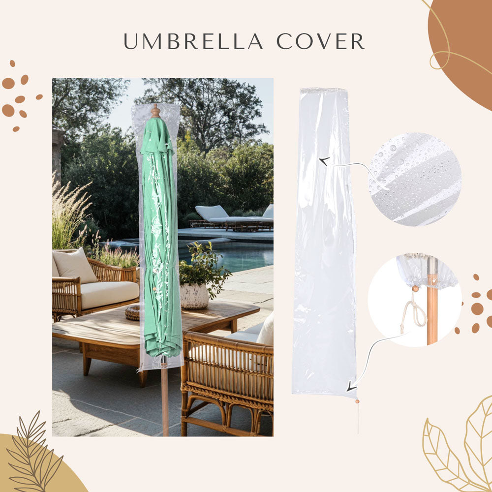 9ft Boho Wooden Patio Umbrella Acrylic Fabric UV50+ 10yr Peppermint