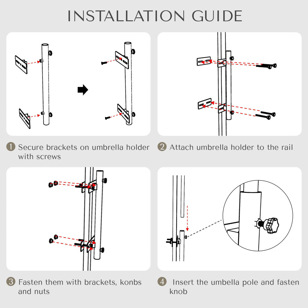 Deck Umbrella Holder Attached to Deck Railing, Fits 1-9/16" Poles