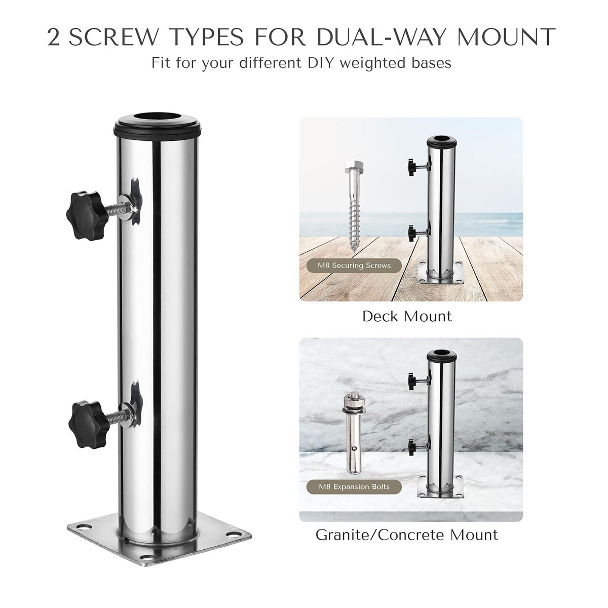 Stainless Steel Deck Umbrella Base in Pool Stand D2 1/8"
