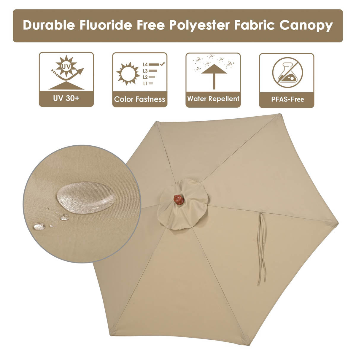 7ft 6-Rib Wooden Umbrella