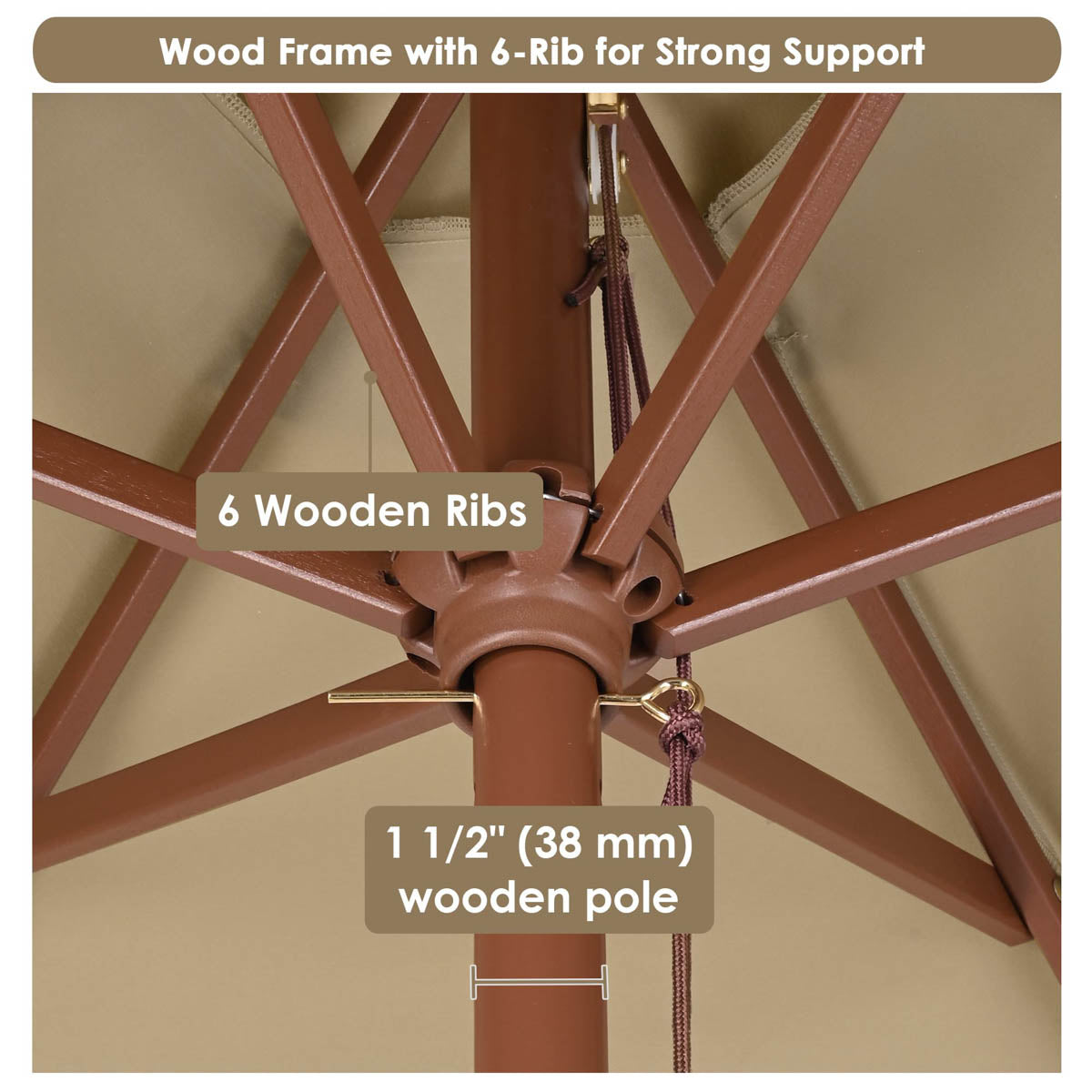 7ft 6-Rib Wooden Umbrella