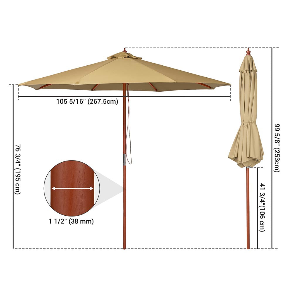dimensions of 9 ft patio umbrella 9ft 8-Rib Wooden Umbrella