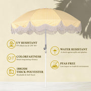 6ft Beach Umbrella with Fringe Sand Anchor Yellow Stripe