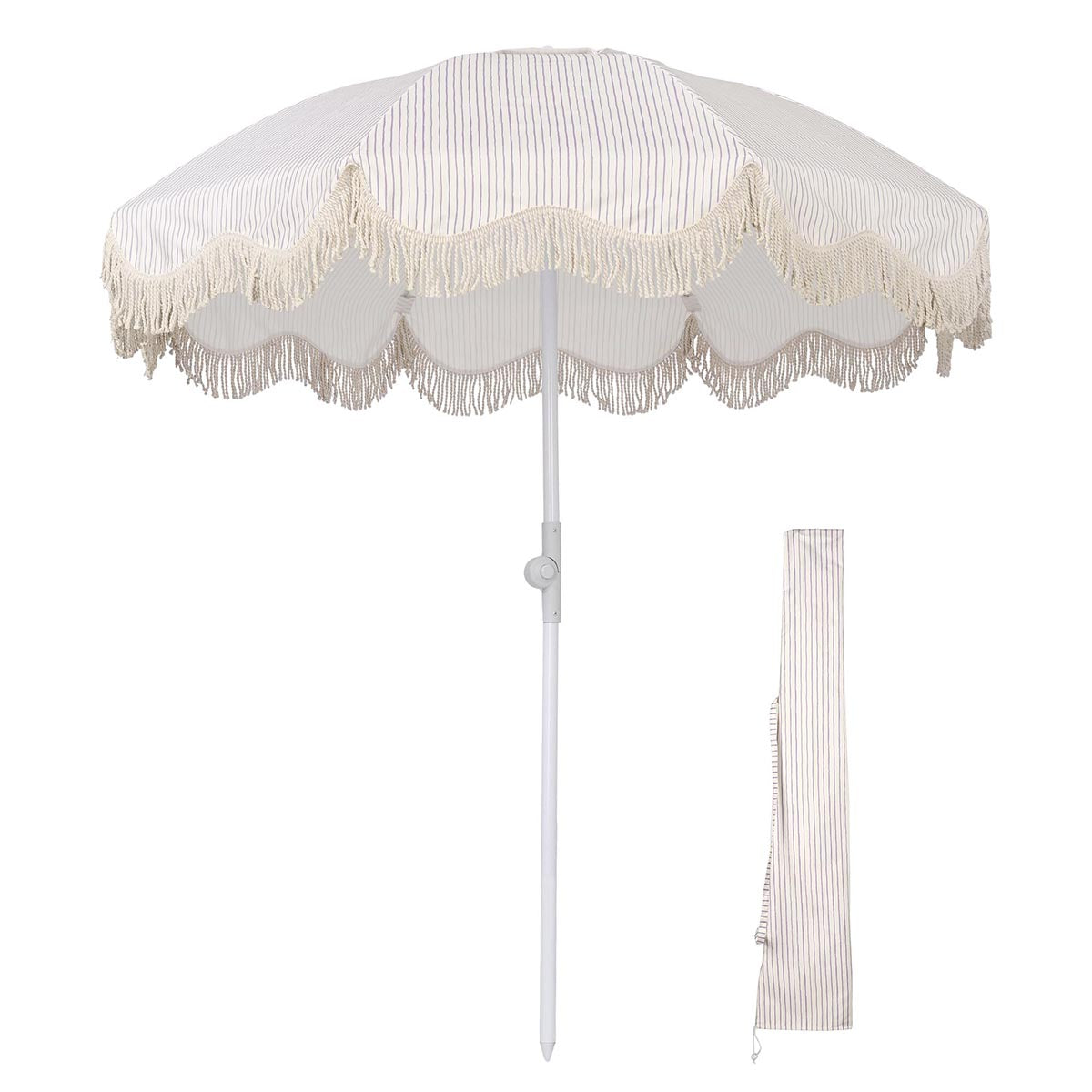 6ft Beach Umbrella with Fringe Market Umbrella Purple Stripe 3ct/pk