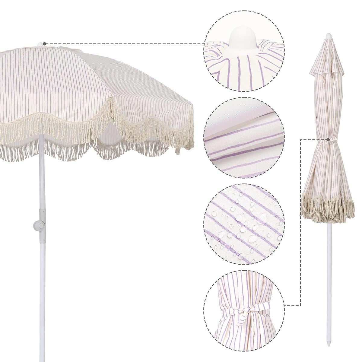 6ft Beach Umbrella with Fringe Market Umbrella Purple Stripe 3ct/pk