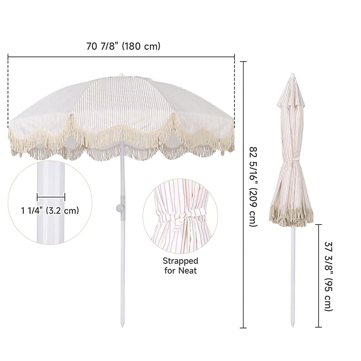 6ft Beach Umbrella with Fringe Market Umbrella Purple Stripe 3ct/pk