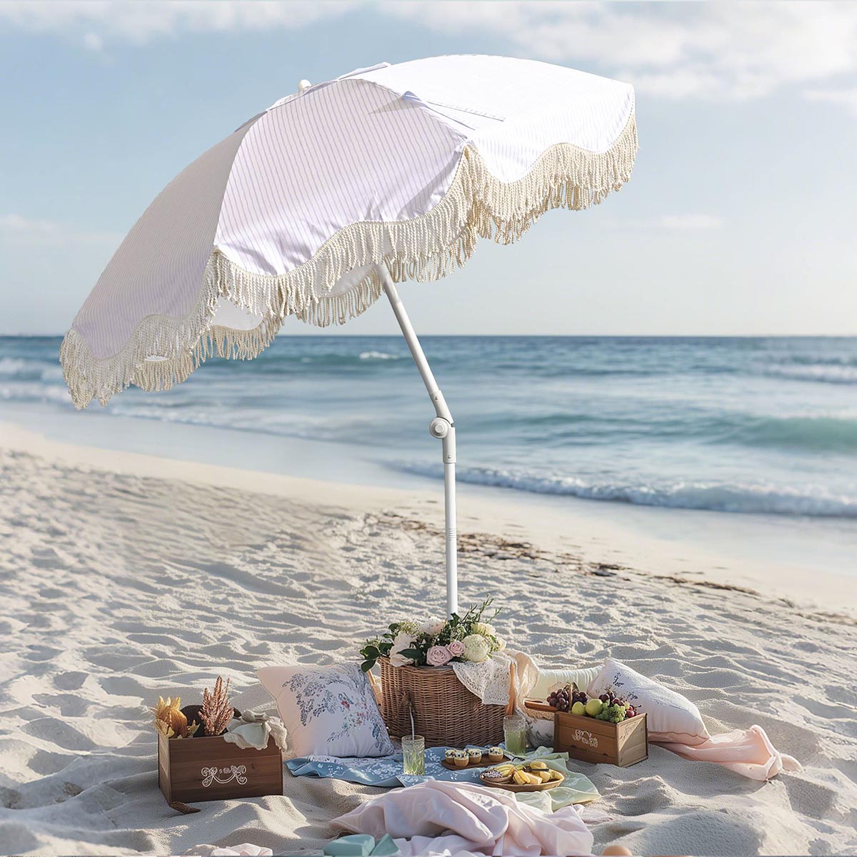 6ft Beach Umbrella with Fringe Market Umbrella Purple Stripe 3ct/pk