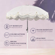 6ft Beach Umbrella with Fringe Sand Anchor Purple Stripe