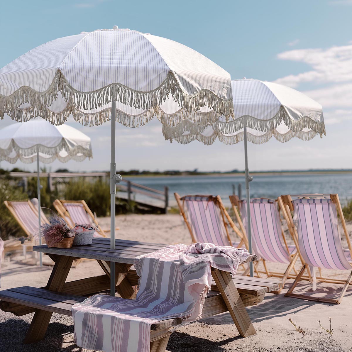 6ft Beach Umbrella with Fringe Market Umbrella Purple Stripe 3ct/pk