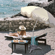 6ft Fringe Beach Umbrella and Fillable Base Yellow Stripe