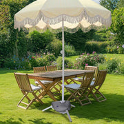 6ft Fringe Beach Umbrella and Fillable Base Yellow Stripe