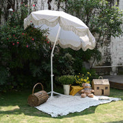 6ft Fringe Beach Umbrella and Fillable Base Purple Stripe