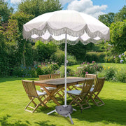 6ft Fringe Beach Umbrella and Fillable Base Purple Stripe