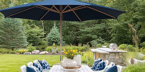 breakwater bay patio umbrella 6ft Beach Umbrella with Fringe Market Umbrella Yellow Stripe