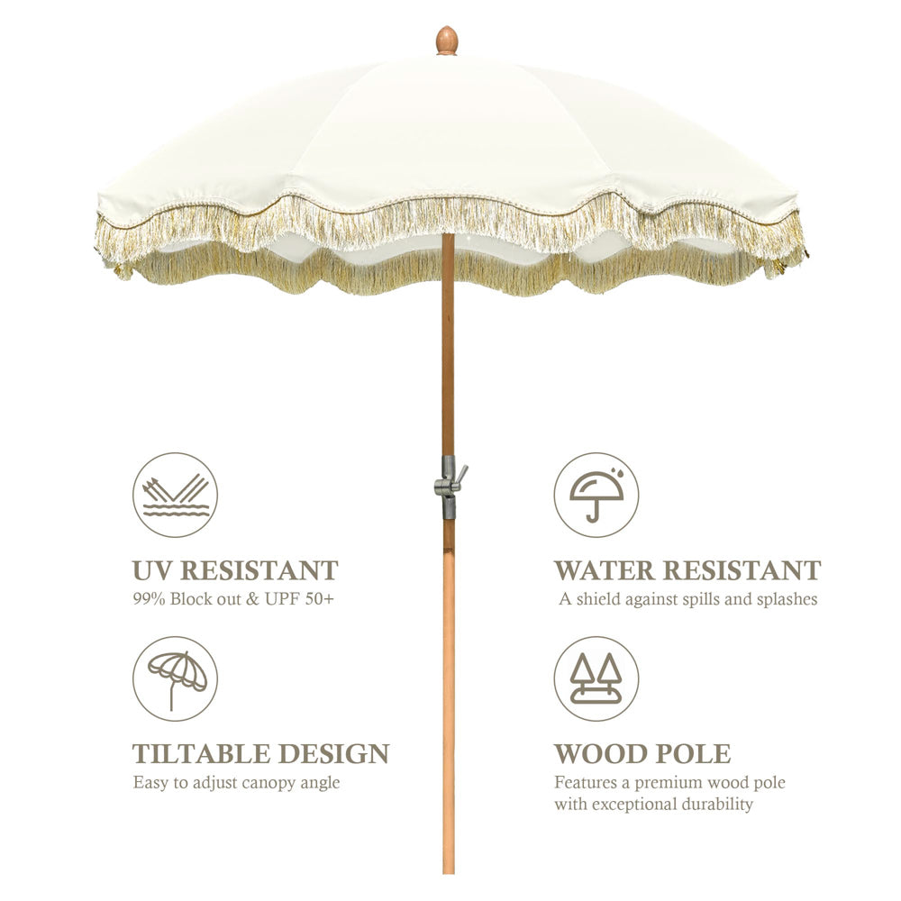 gold patio umbrella Jazz Age Wooden Patio Umbrella Gold Tassel Fringe 6ft Tilt JZ6-01