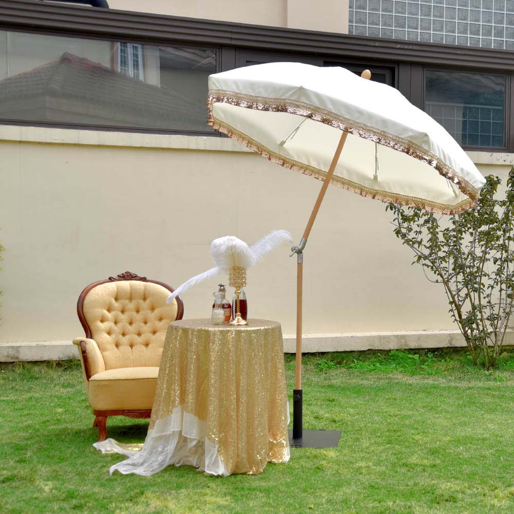 indian patio umbrella Jazz Age Wooden Patio Umbrella Sequin Fringe 6ft 8-Rib Tilt JZ6-15