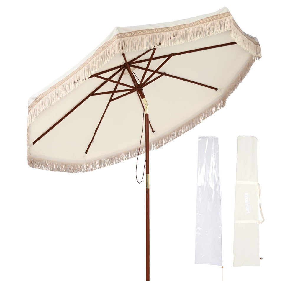 ari pagoda fringe patio umbrella 9ft Boho Patio Umbrella Fringe Market Umbrella Ivory