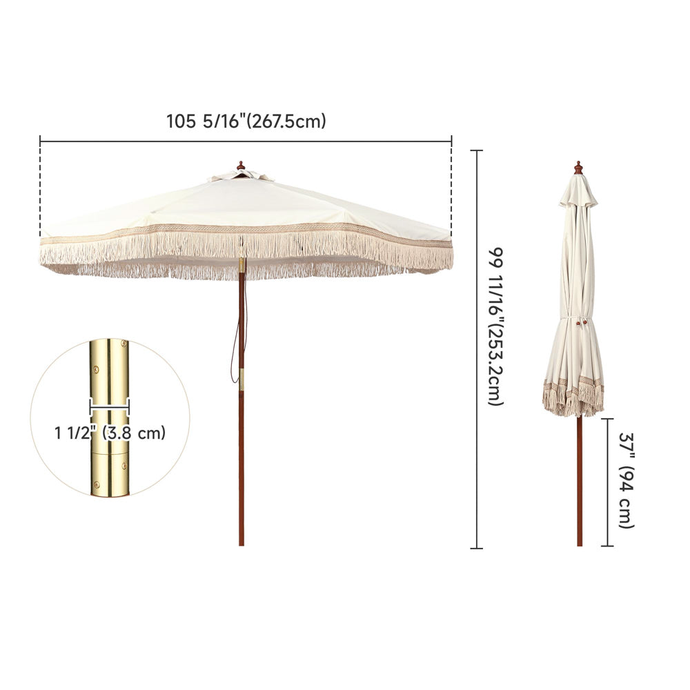 16 patio market umbrella 9ft Boho Patio Umbrella Fringe Market Umbrella Ivory